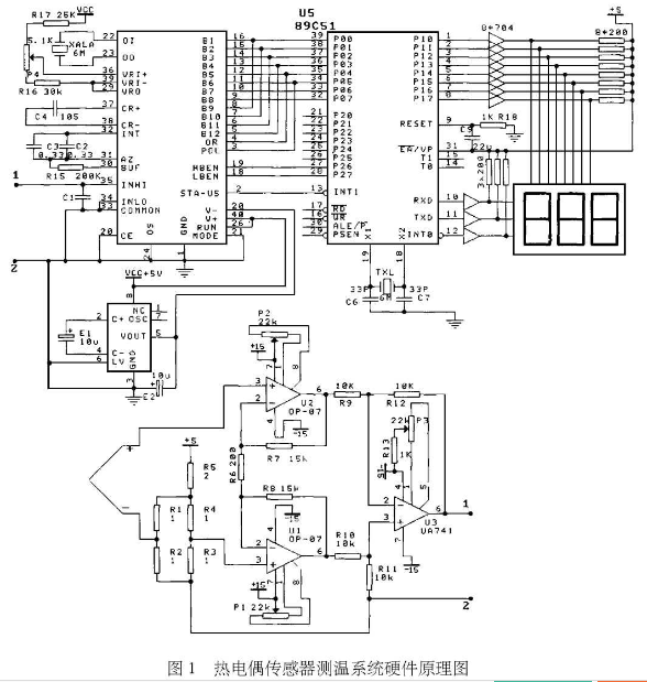 熱電偶傳感器測(cè)溫系統(tǒng)硬件原理圖示